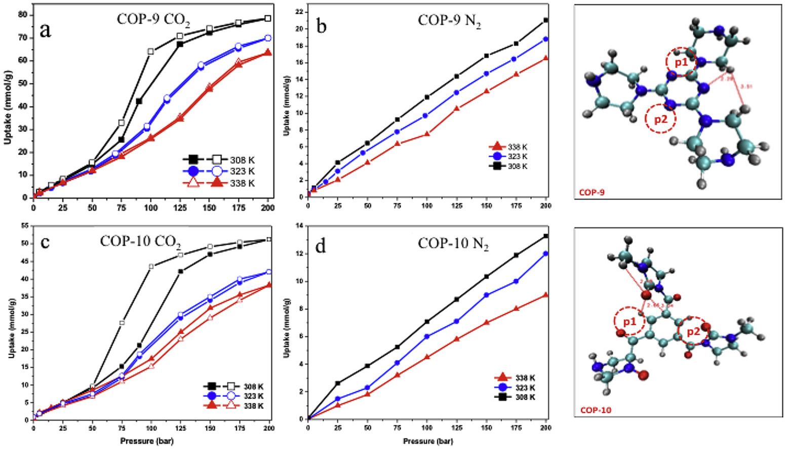 A combined experimental and theoretical study on gas adsorption performance of amine and amide porous polymers