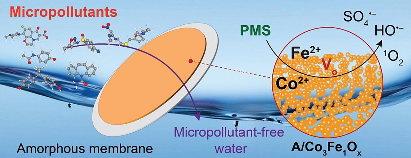 Highly efficient micropollutant decomposition by ultrathin amorphous cobalt-iron oxide nanosheets in peroxymonosulfate-mediated membrane-confined catalysis